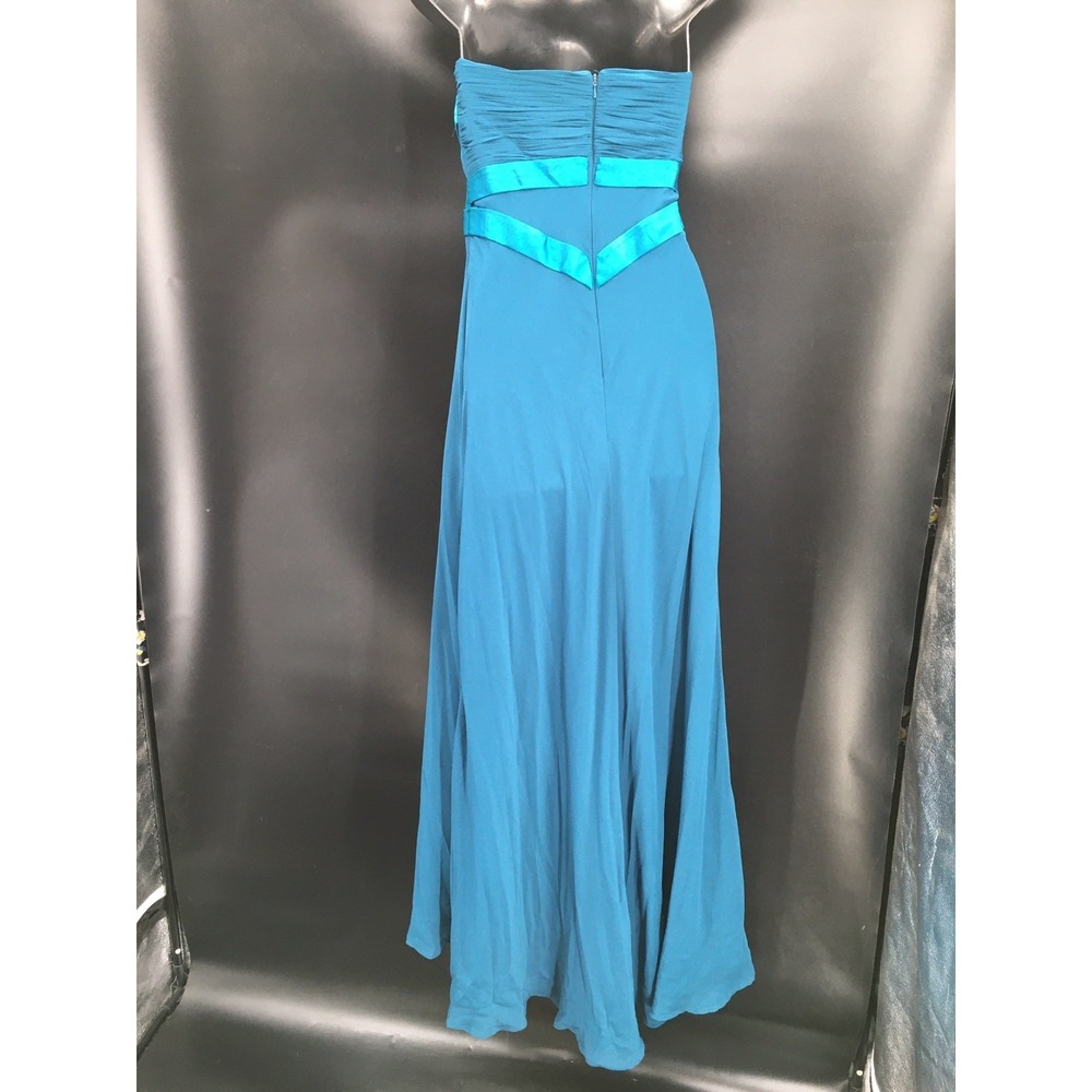 NB Bellissima Elegant Teal Evening Gown Prom Dress Cross Rhinestone Pattern Sz M - Picture 4 of 11